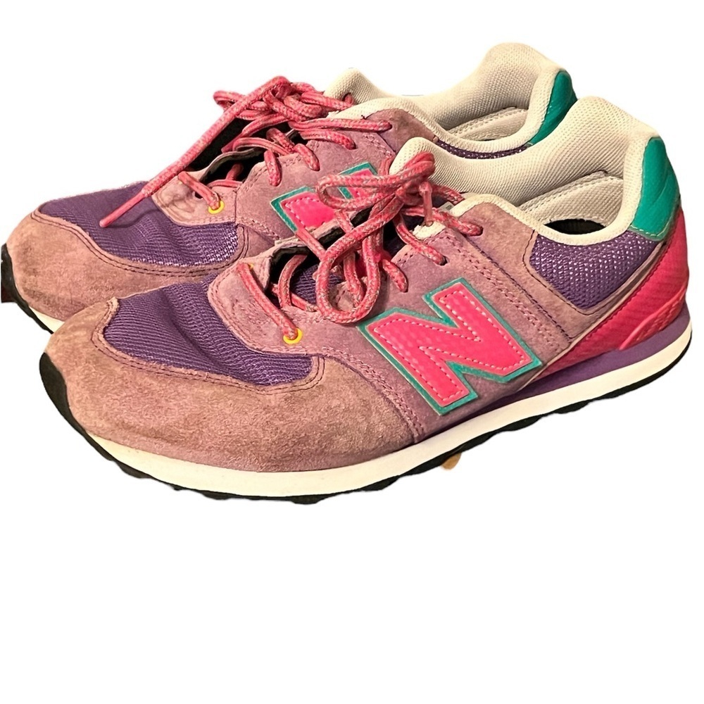 New Balance 574 Classic Running Sneakers, Purple/Pink/Green, Y5 women's 7